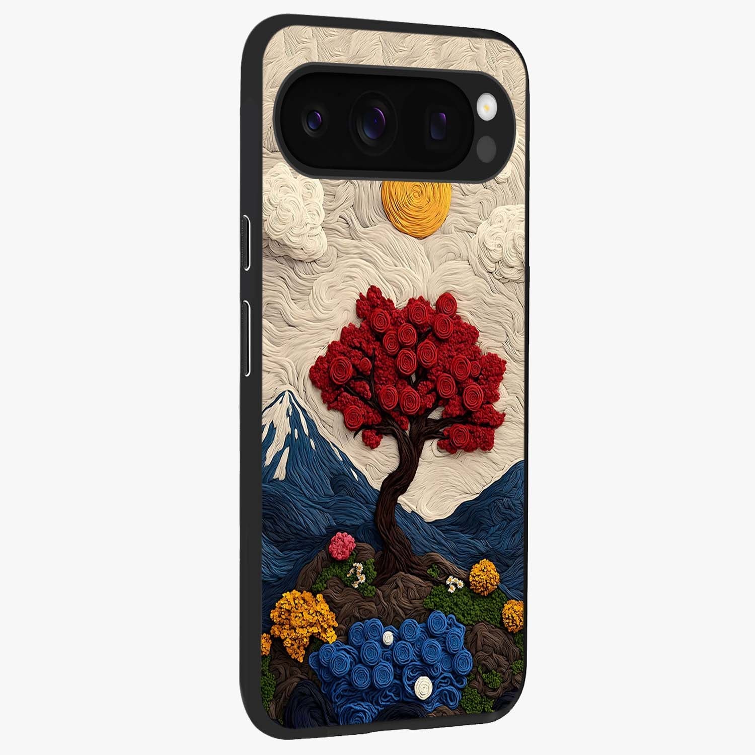 Eternal Nature Tapestry Glass Case upright view showcasing elegant nature tapestry design with decorative style.