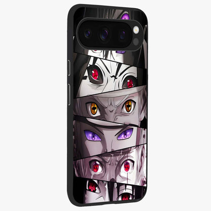 Eyes of Destiny Glass Case upright view showcasing symbolic eye artwork with dramatic artistic theme.