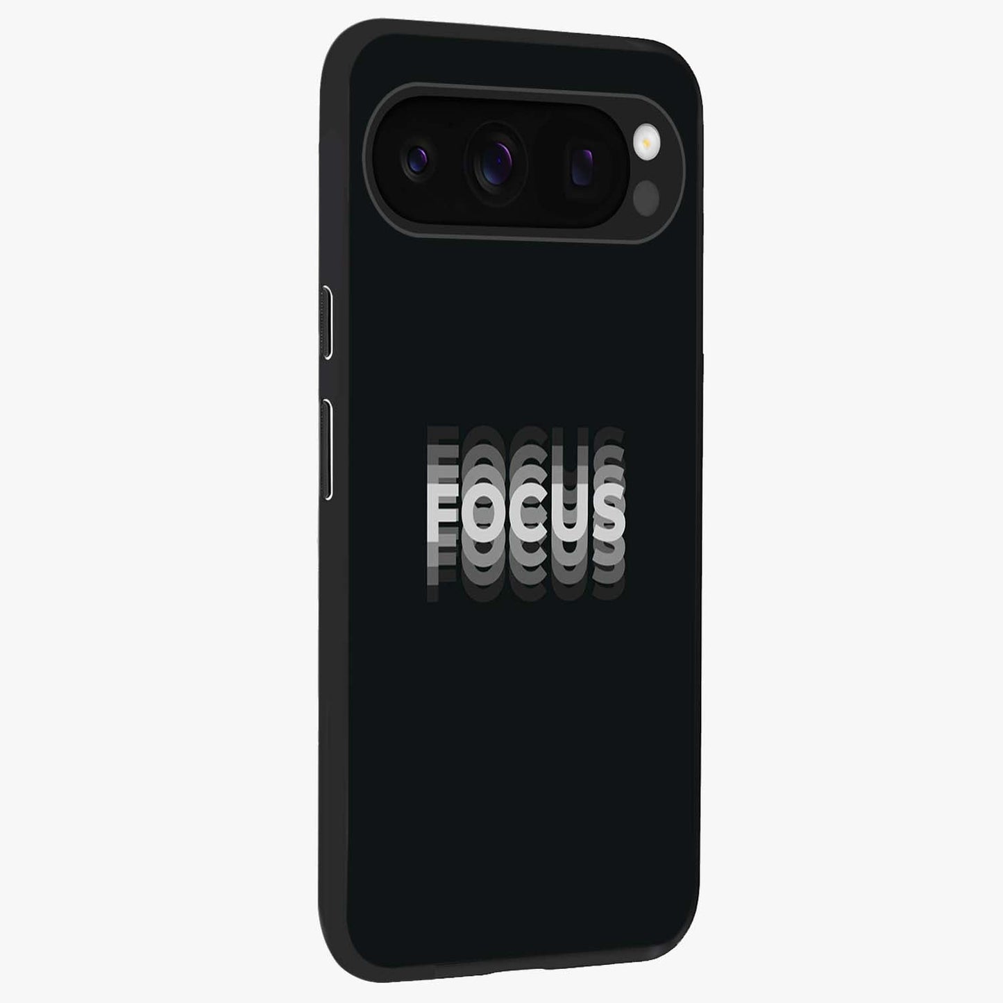 Focus Mode On Glass Case upright view showcasing strong typography statement with sleek motivational theme.
