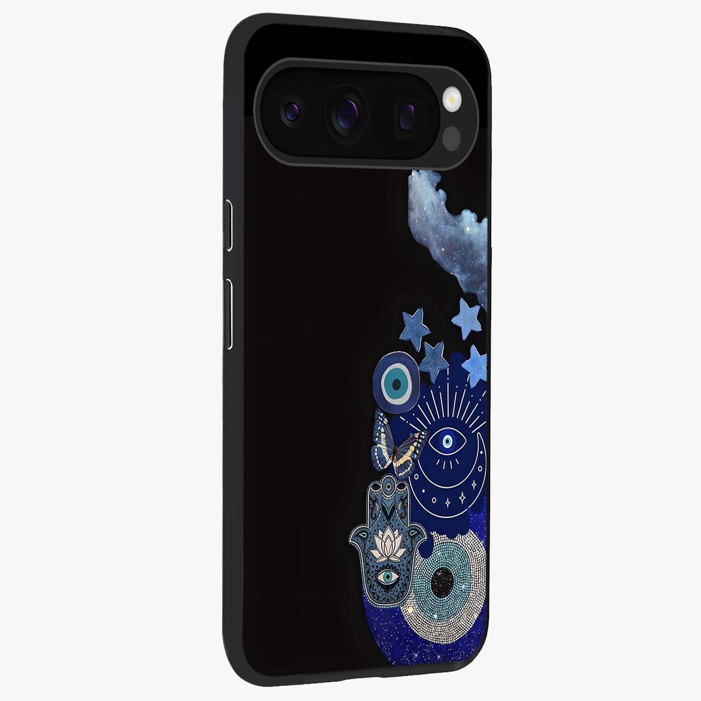 Galactic Charm Cluster Glass Case upright view showcasing glowing cosmic charm artwork with magical celestial style.