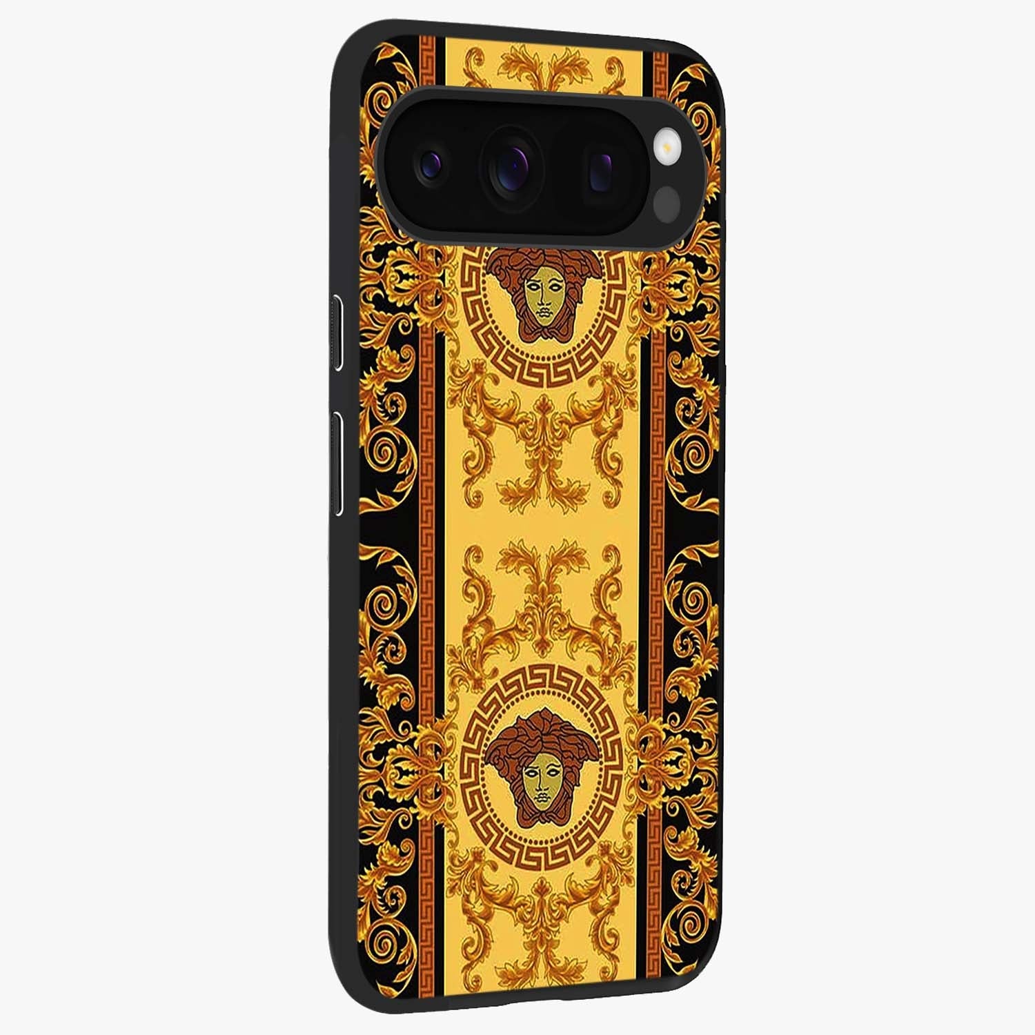 Golden Lotus Glow Glass Case upright view showcasing luminous lotus artwork with peaceful divine theme.