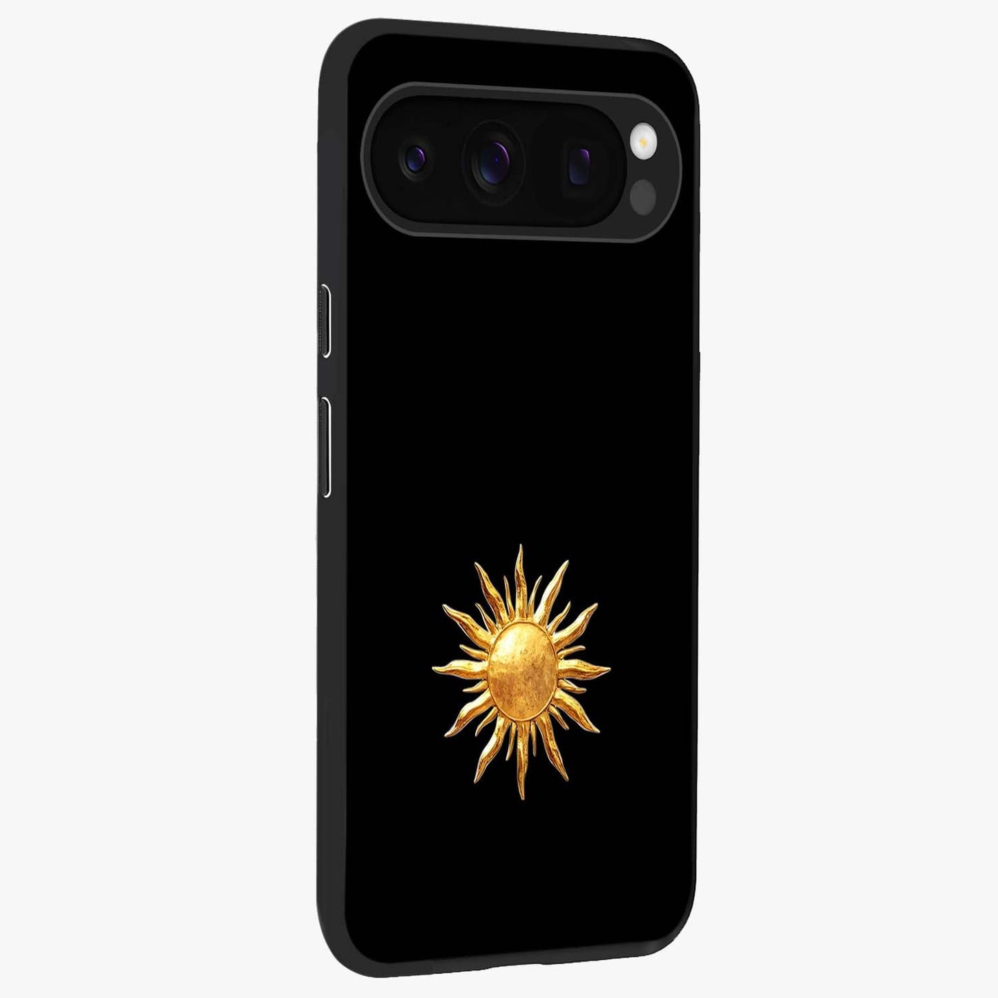 Golden Sun Minimalism Glass Case upright view showcasing haunting graveyard artwork with dramatic dark theme.
