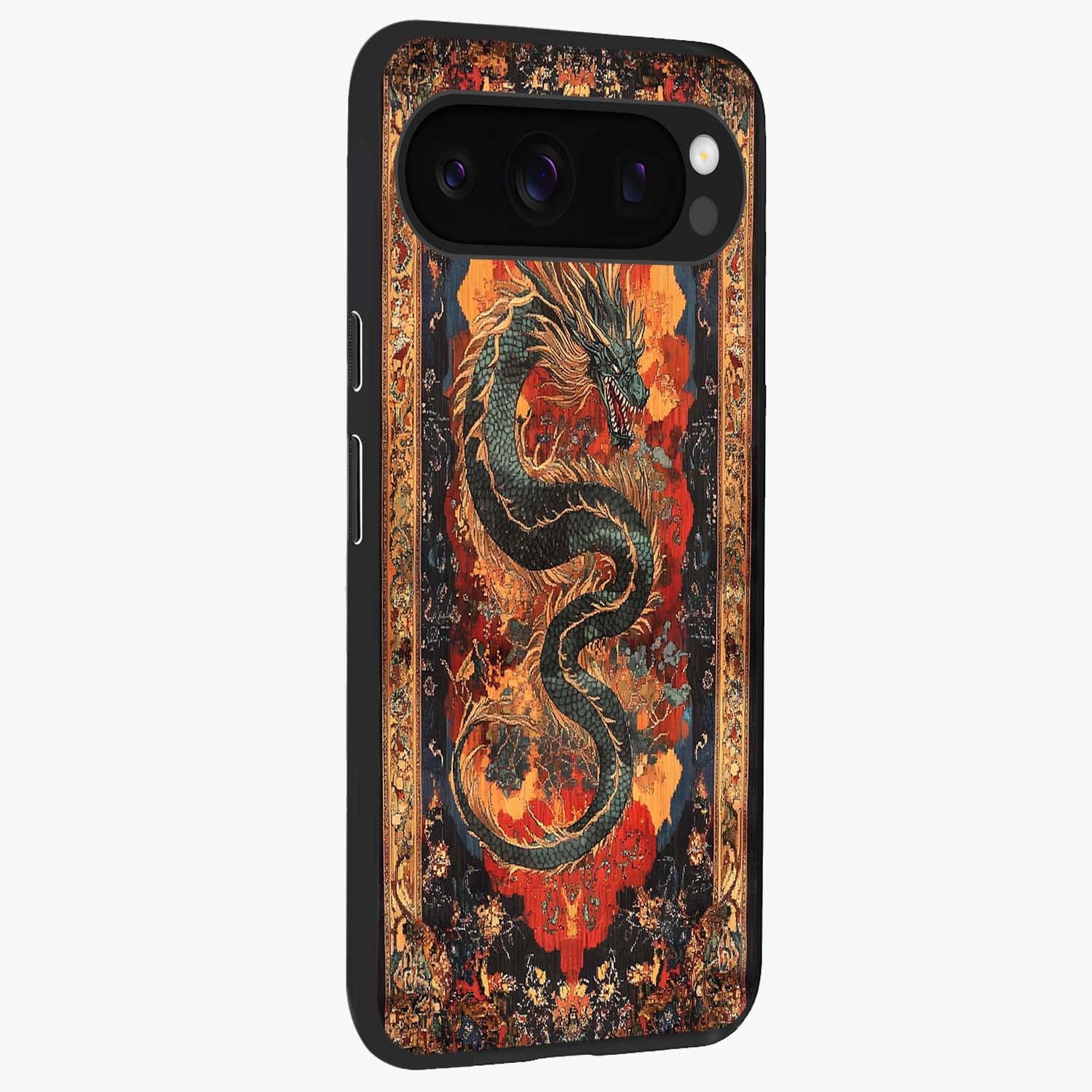 Inferno Dragon Soul Glass Case upright view showcasing intense dragon artwork with fantasy fire theme.