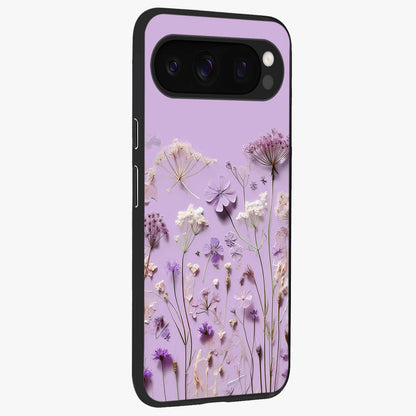 Lavender Blossom Dream Glass Case upright view showcasing delicate lavender blossom artwork with peaceful floral theme.