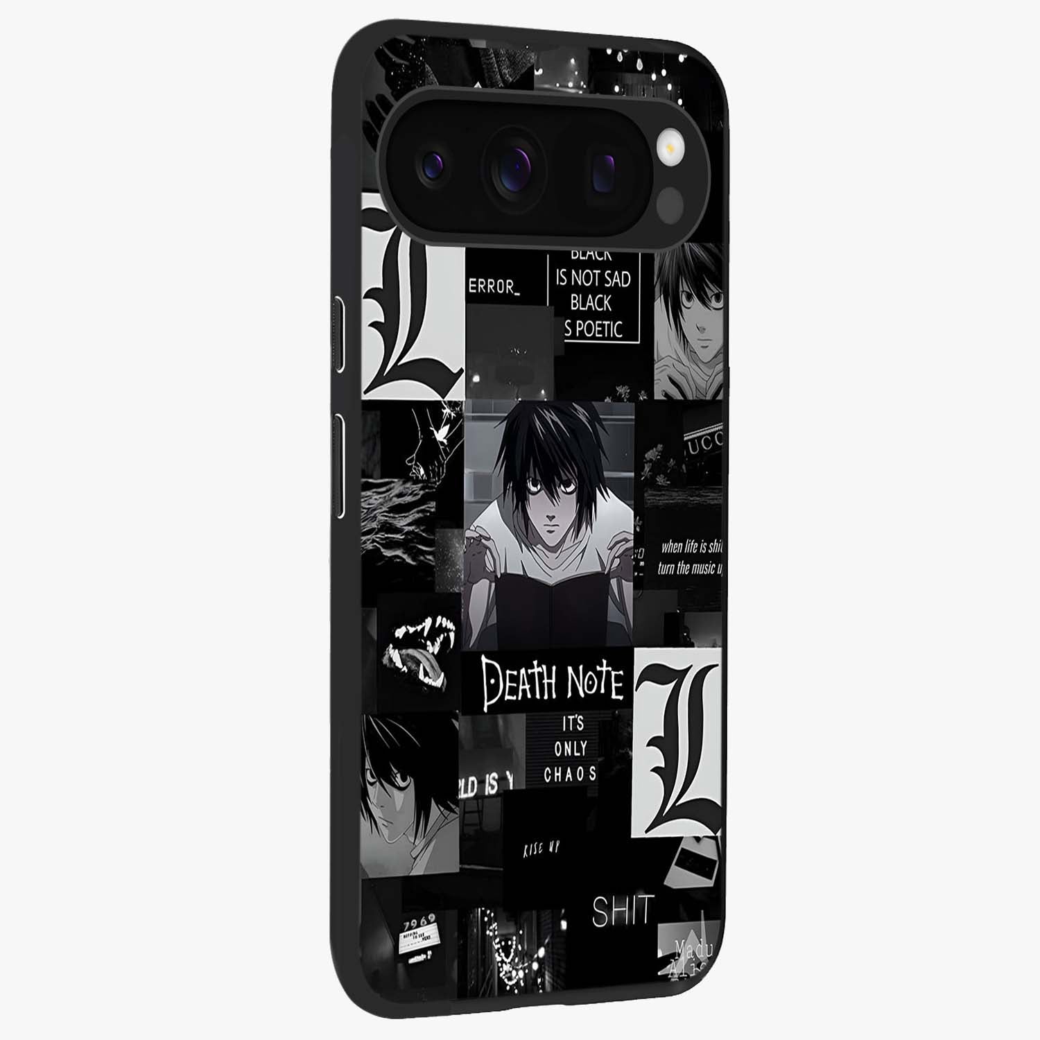 Midnight Chaos Mind Glass Case upright view showcasing expressive abstract artwork with bold dark theme.