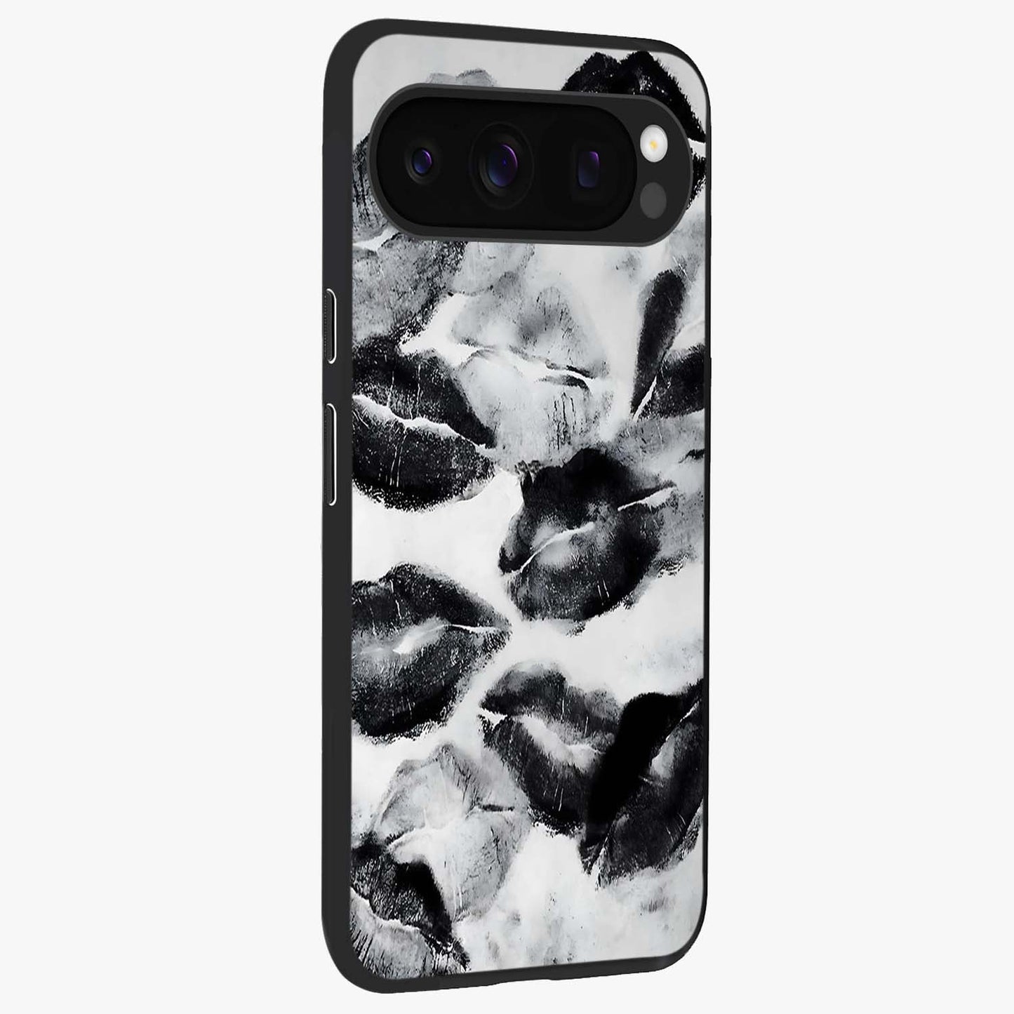 Midnight Kiss Marks Glass Case upright view showcasing stylish kiss mark artwork with trendy romantic theme.