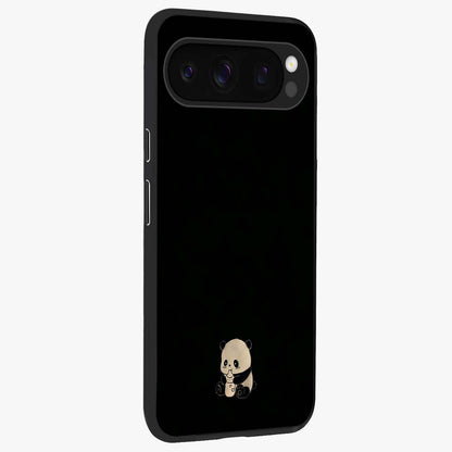 Midnight Panda Love Glass Case upright view showcasing charming panda artwork with playful romantic theme.
