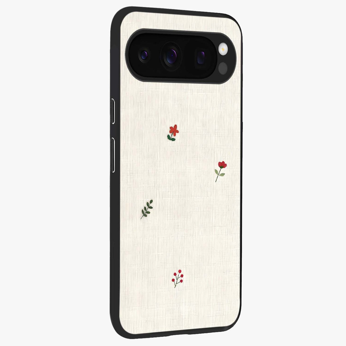 Minimalistic Blue With White Flower Pattern Glass Case upright view showcasing clean white flower artwork with calming blue theme.