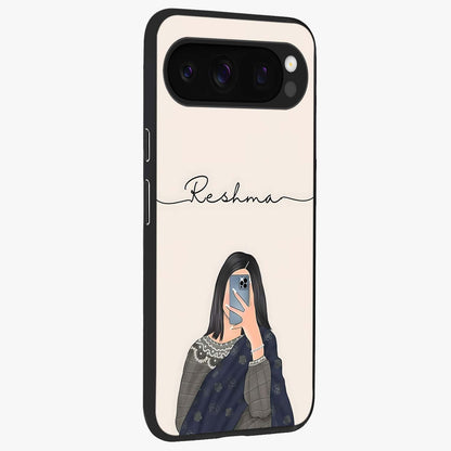 Mirror Mood Muse With Custom Name Glass Case upright view showcasing artistic mirror themed artwork with personalized aesthetic.