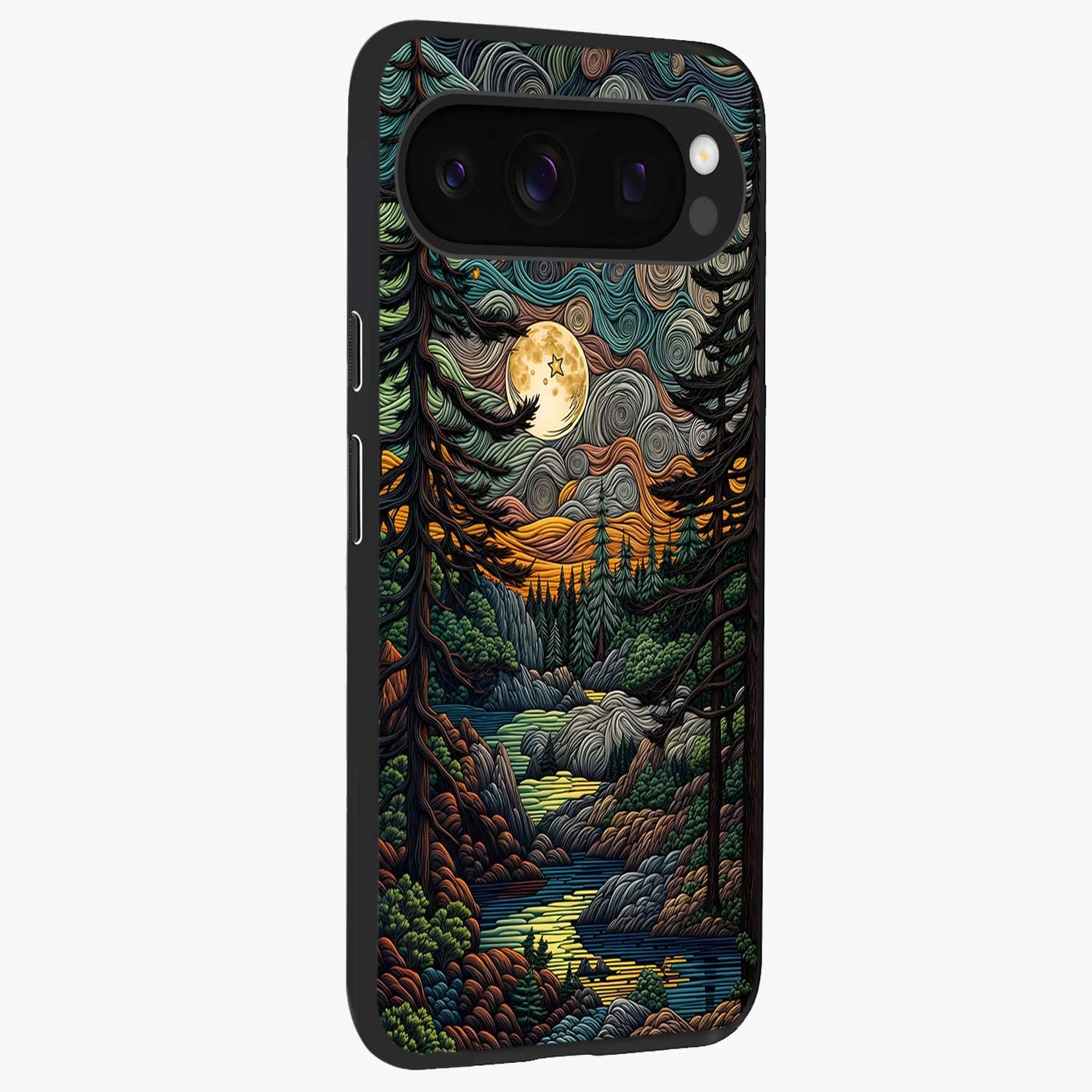 Moonlight Forest Dream Glass Case upright view showcasing magical forest artwork with calm night theme.