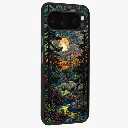 Moonlight Forest Dream Glass Case upright view showcasing magical forest artwork with calm night theme.