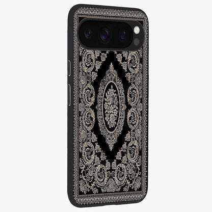 Noir Bloom Elegance Glass Case upright view showcasing graceful floral artwork with luxurious dark theme.