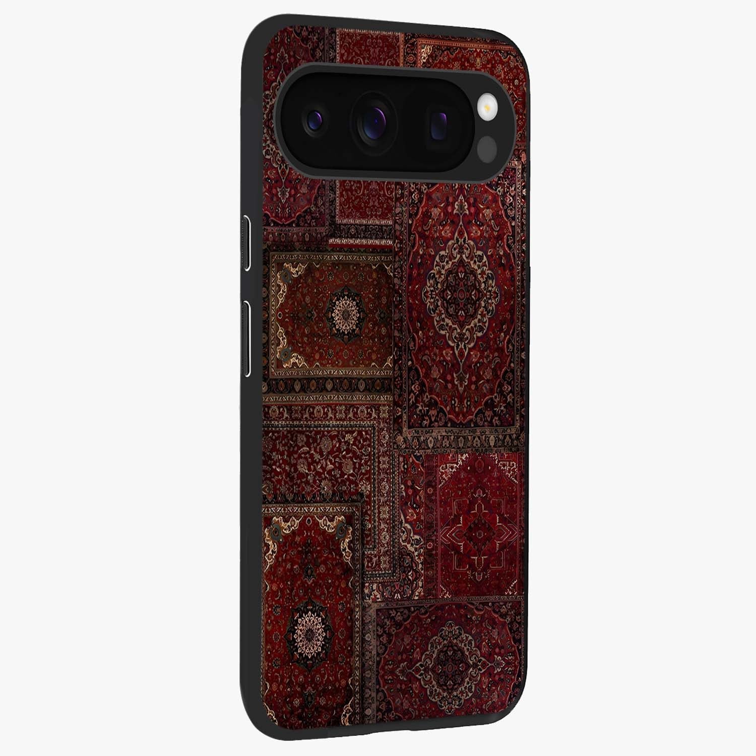 Persian Velvet Tale Glass Case upright view showcasing elegant Persian artwork with classic heritage theme.