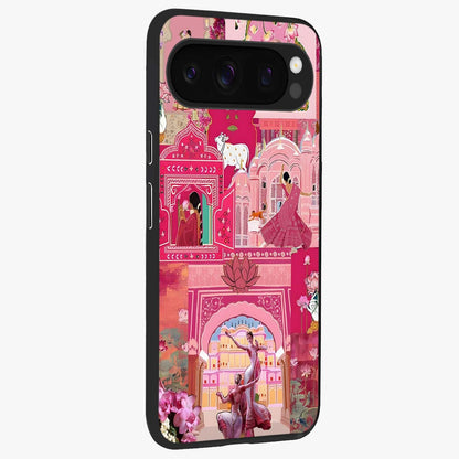 Pink Palace Muse Glass Case upright view showcasing artistic palace artwork with graceful royal theme.