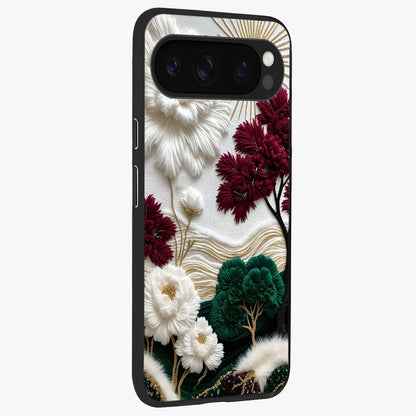Radiant Bloom Elegance Glass Case upright view showcasing decorative flower artwork with refined botanical theme.