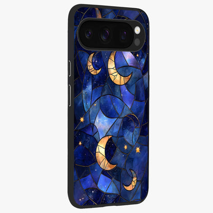 Starlit Sky Tapestry Glass Case upright view showcasing elegant starry sky artwork with cosmic decorative theme.