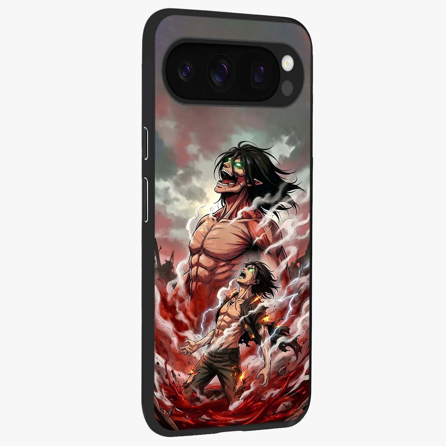 Titan Awakening Fury Glass Case upright view showcasing intense titan artwork with epic fantasy theme.