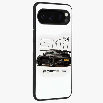 Turbo Legacy Icon Glass Case upright view showcasing bold racing inspired artwork with classic car theme.