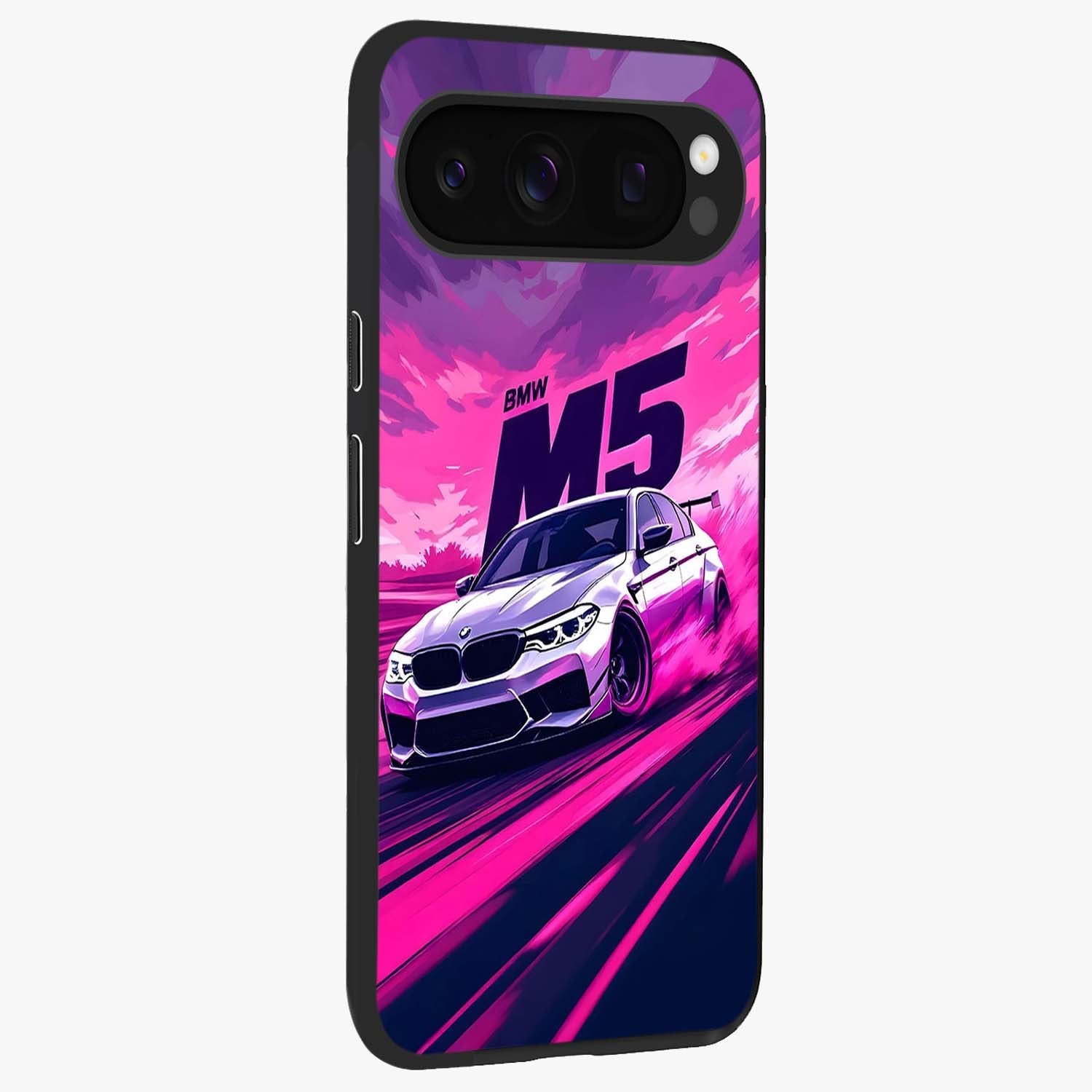 Velocity Drift Pulse Glass Case upright view showcasing powerful racing artwork with energetic motorsport theme.