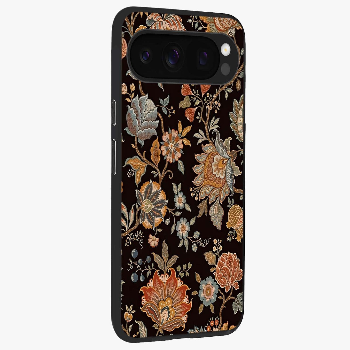 Vintage Floral Dream Glass Case upright view showcasing delicate floral artwork with timeless vintage theme.
