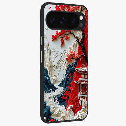 Whispers Of Sakura Waves Glass Case upright view showcasing delicate cherry blossom artwork with elegant nature theme.