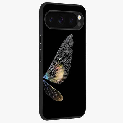 Whispers Of Wings Glass Case upright view showcasing elegant wing artwork with light airy theme.