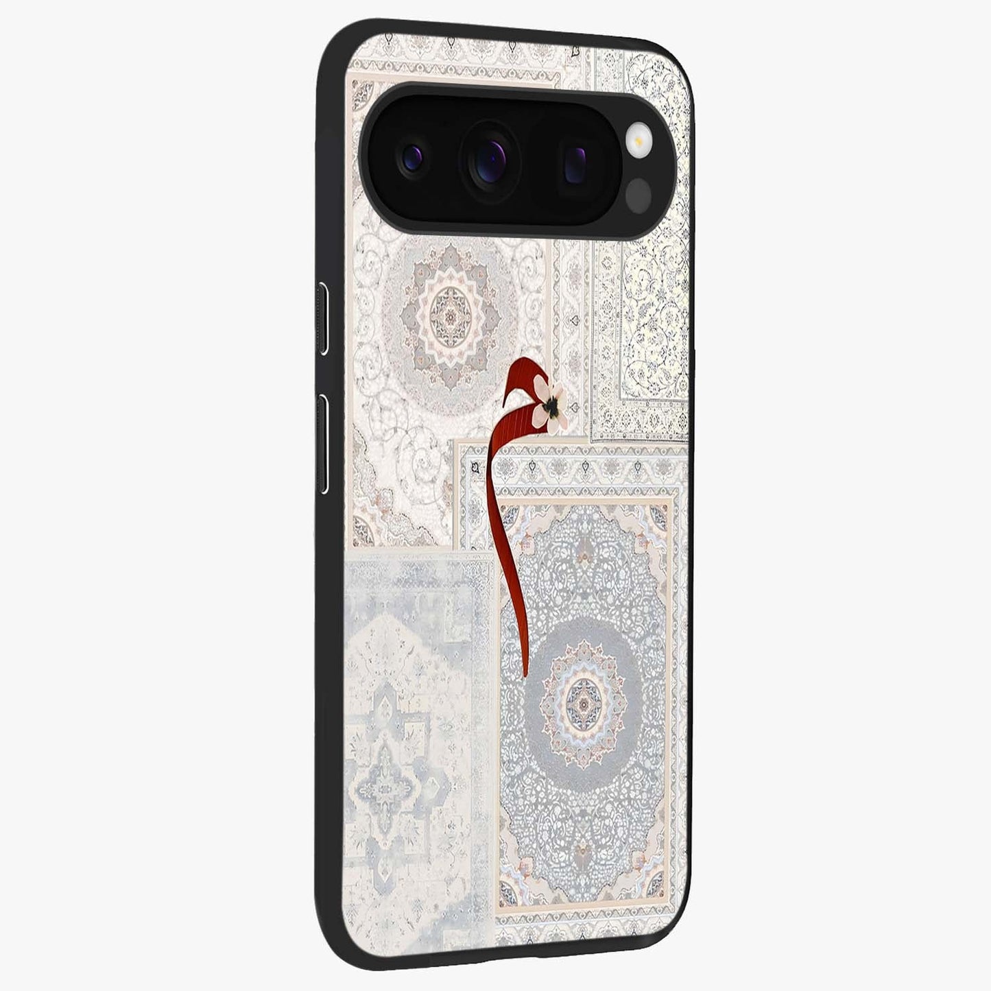 White Aesthetic Bow Glass Case upright view showcasing delicate ribbon bow artwork with cute minimalist theme.