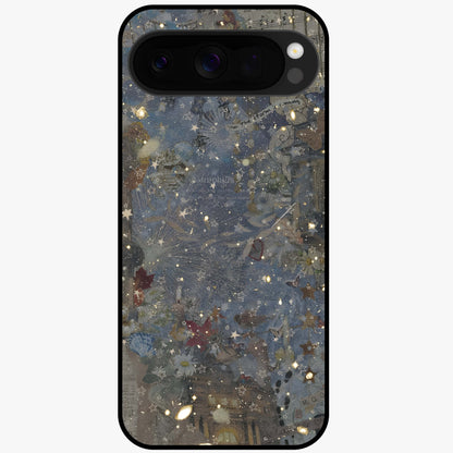 Aesthetic Astrolophia Glass Case showing flat back view with dreamy aesthetic design and glossy glass finish.