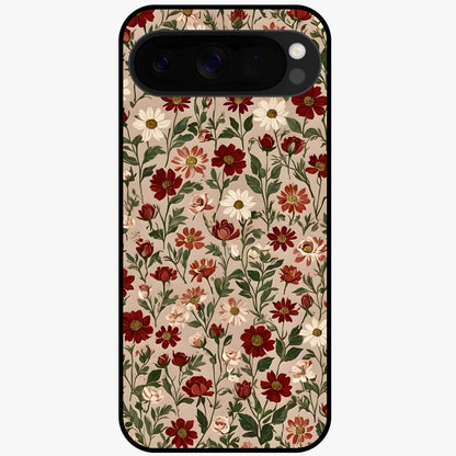 Biege Flower With Leaf Glass Case showing flat back view with soft beige floral artwork and glossy glass finish.