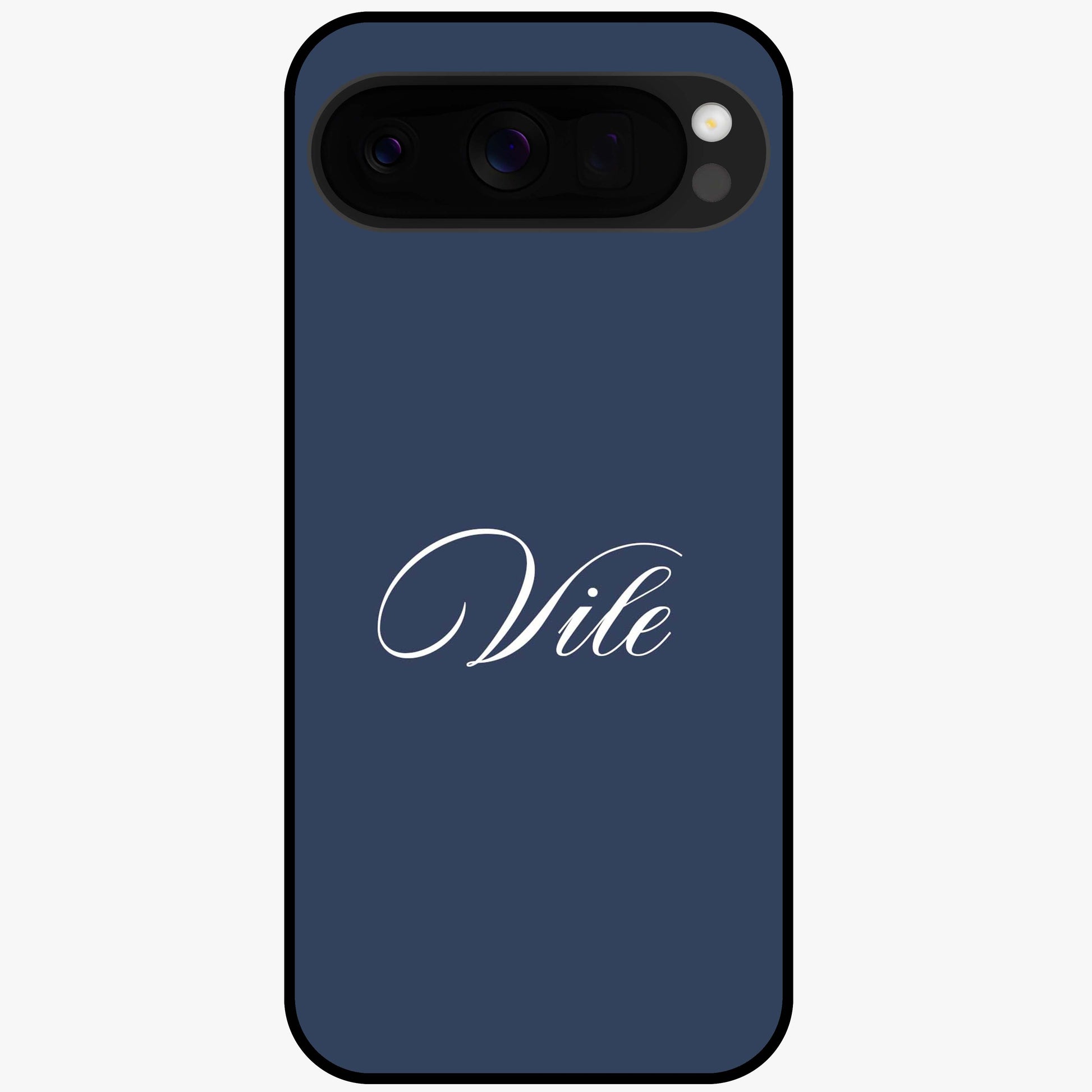 Blue Background Personalized Custom Name Glass Case showing flat back view with minimal blue background and custom name design.