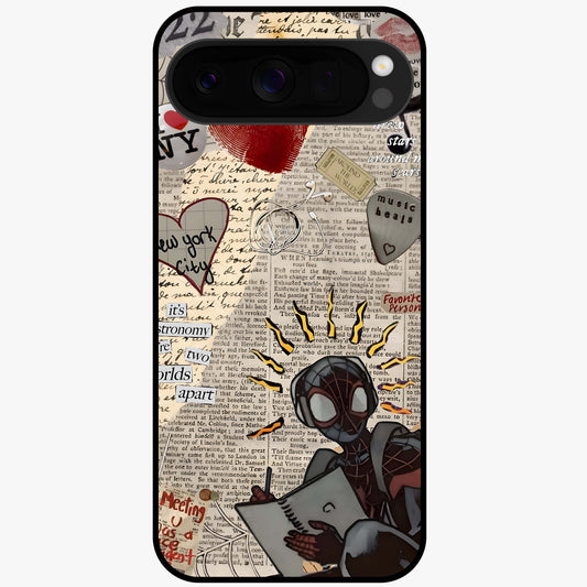 City Dream Sketch Glass Case showing flat back view with artistic city skyline sketch artwork and glossy glass finish.