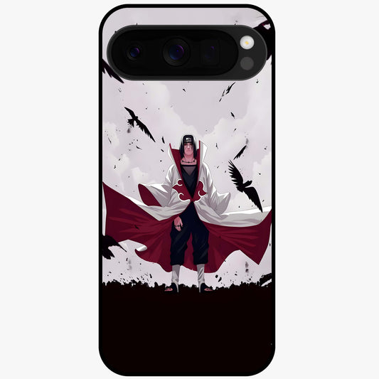 Crimson Crow Ascension Glass Case showing flat back view with mystical crow artwork and glossy glass finish.