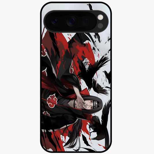 Crimson Crow Illusion Glass Case showing flat back view with artistic crow illusion artwork and glossy glass finish.