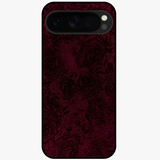 Crimson Fade Flow Glass Case showing flat back view with flowing crimson gradient artwork and glossy glass finish.