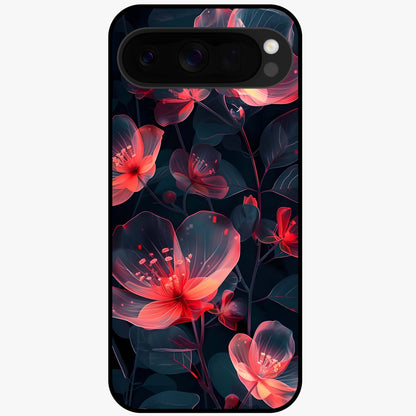 Dark Shade of Flower Glass Case showing flat back view with elegant dark floral artwork and glossy glass finish.