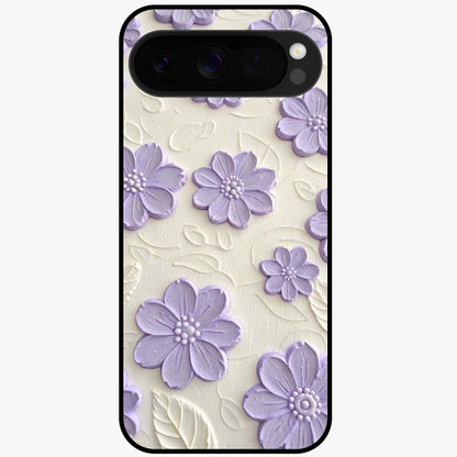 Floral Wall Art With Purple Flowers Glass Case showing flat back view with purple flower artwork and glossy glass finish.