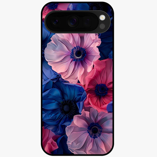 Flower Paper Art Pattern Glass Case showing flat back view with paper cut style floral artwork and glossy glass finish.