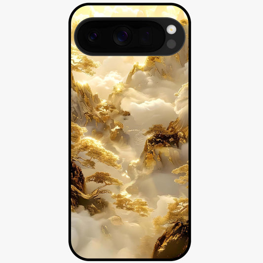 Gates Of Illumination Glass Case showing flat back view with mystical illuminated gate artwork and glossy glass finish.