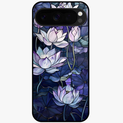 Gloss Petal Rush Glass Case showing flat back view with glossy flower petal artwork and smooth glass finish.
