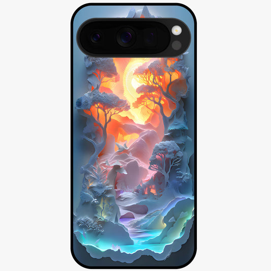 Glow Forest Portal Glass Case showing flat back view with glowing forest portal artwork and glossy glass finish.