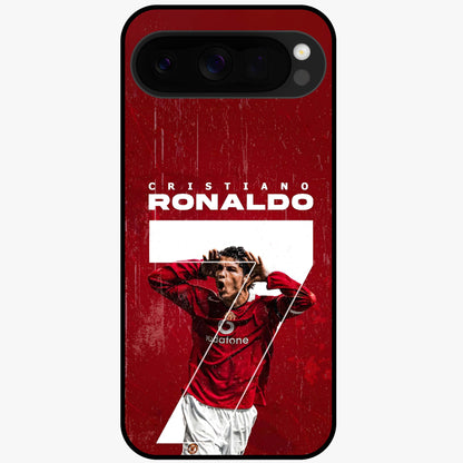 Goal Celebration Legacy Glass Case showing flat back view with football celebration inspired artwork and glossy glass finish.