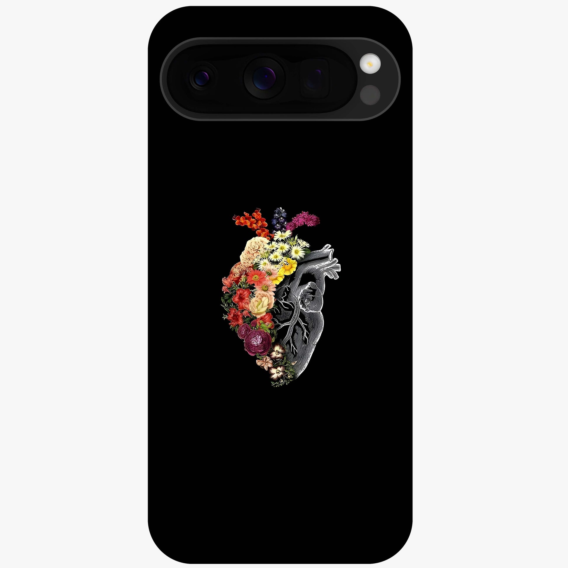 Heart With Flowers Glass Case showing flat back view with heart shaped floral artwork and glossy glass finish.