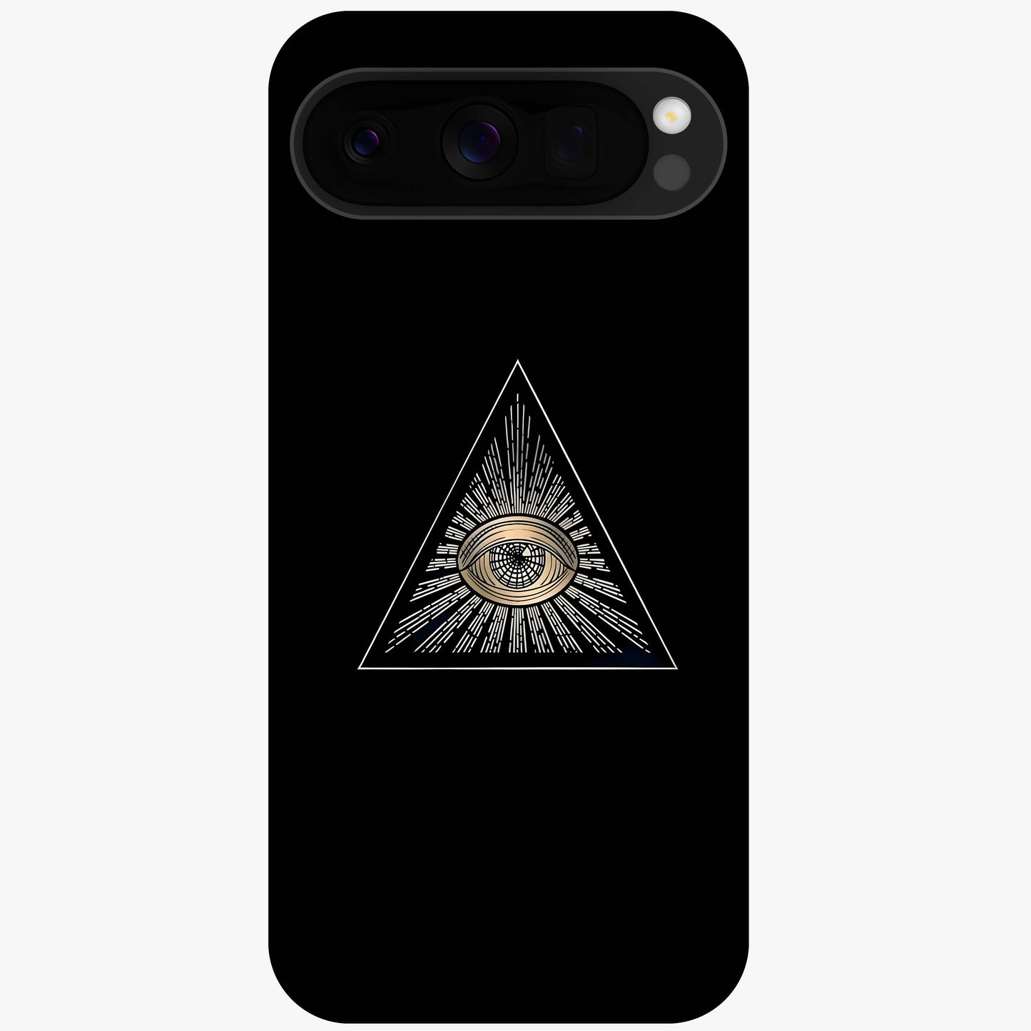 Illuminati Evil Glass Case showing flat back view with mysterious illuminati symbol artwork and glossy glass finish.