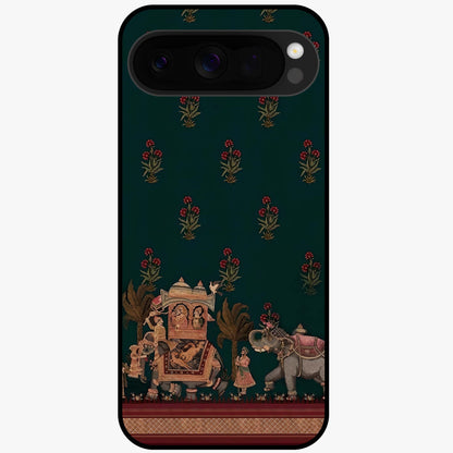 Macmerise Glass Case showing flat back view with stylish modern artwork and glossy glass finish.