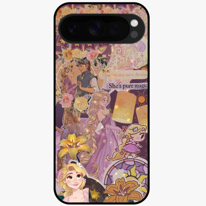 Magical Tangled Dream Glass Case showing flat back view with dreamy tangled artwork and glossy glass finish.