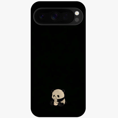 Midnight Panda Love Glass Case showing flat back view with cute panda themed artwork and glossy glass finish.