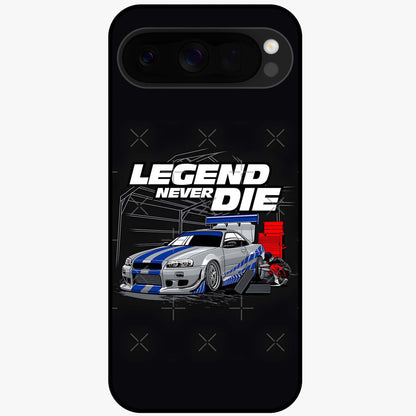 Midnight Racing Legacy Glass Case showing flat back view with sleek racing inspired artwork and glossy glass finish.