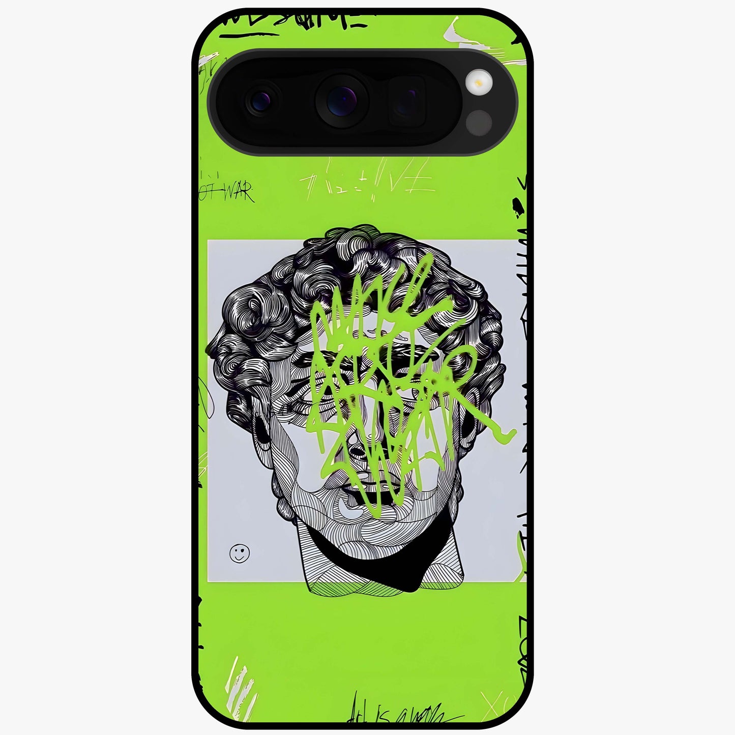 Neo Graffiti Rebellion Glass Case showing flat back view with vibrant graffiti artwork and glossy glass finish.