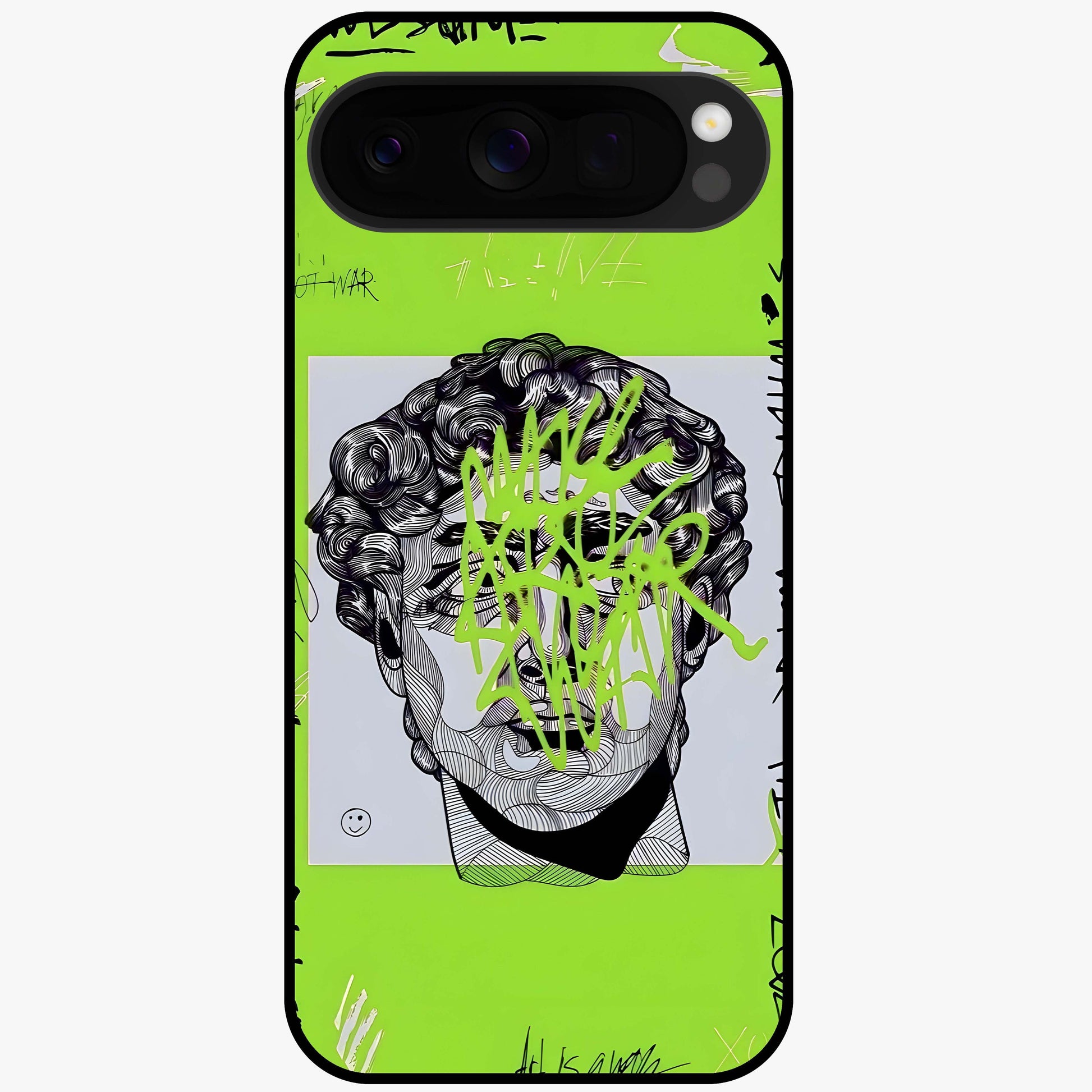Neo Graffiti Rebellion Glass Case showing flat back view with vibrant graffiti artwork and glossy glass finish.