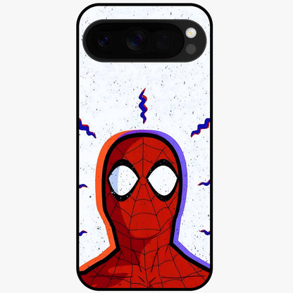 Omg Spiderman Glass Case showing flat back view with bold superhero inspired artwork and glossy glass finish.